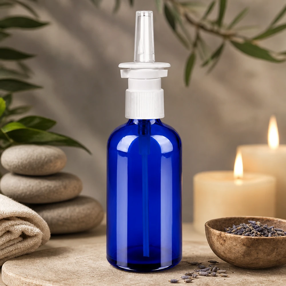 Medicinsk glasflaska 100 ml med exakt nässpraysystem för terapeutiska tillämpningar