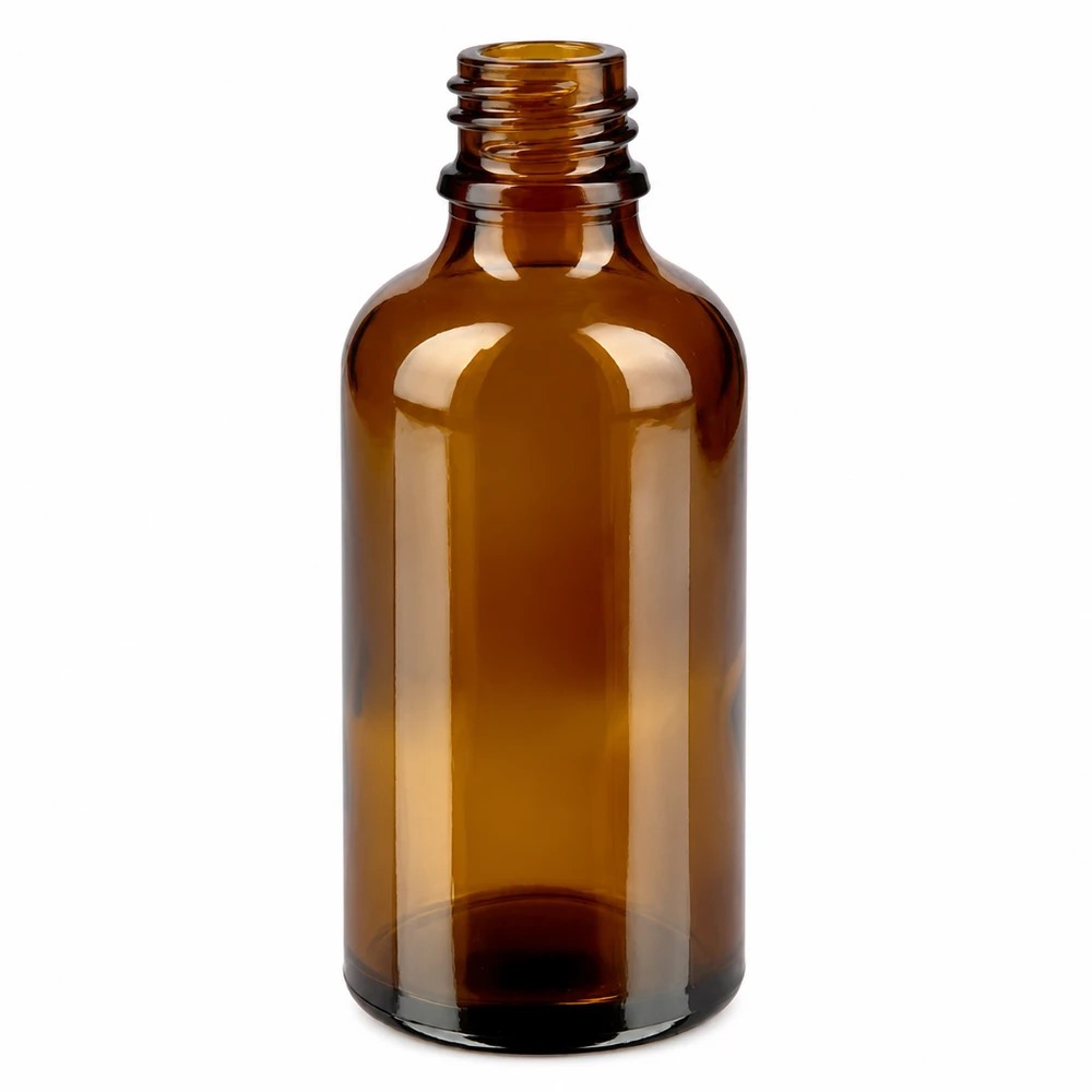 50 ml droppflaska tillverkad av bärnstensfärgat glas med 1 mm droppöppning för exakt dosering