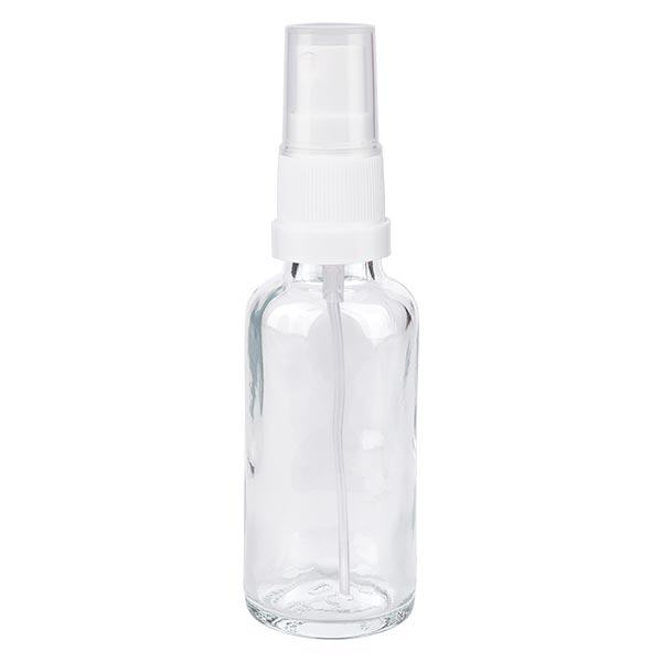 Apoteksflaska klar 30ml spray topp vit Apoteksflaska klar 30ml spray topp vit