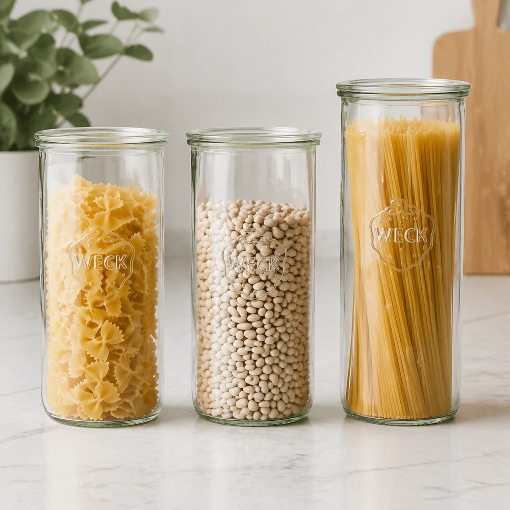 1500ml Krossade glasögon med glaslock WECK RR100 WECK RR100 Set fyllt med pasta bönor och nudlar förvaringsburk 1500ml kök modernt