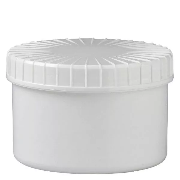 Vit skruvburk 250 ml med räfflat lock Vit skruvburk 250 ml med räfflat lock