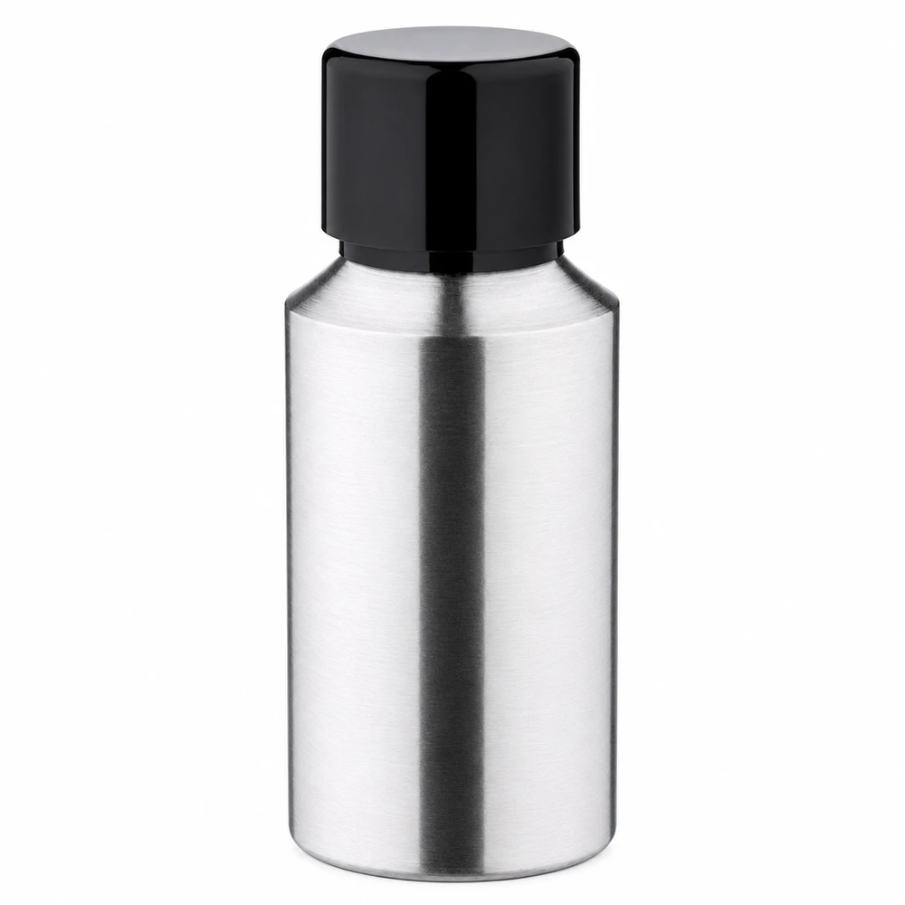30ml polerad aluminiumflaska med skruvkork 30 ml aluminiumflaska med skruvlock i svartborstad aluminium för kosmetika och oljor