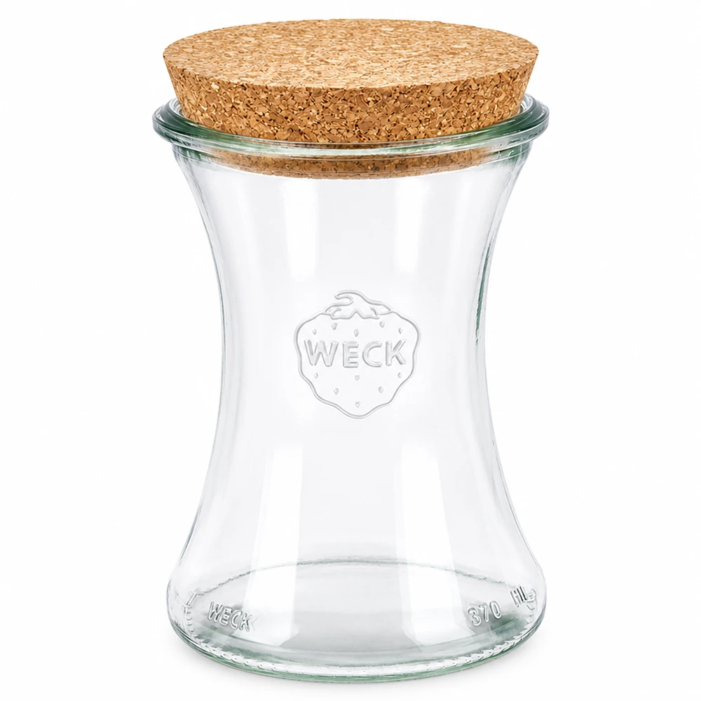 370ml delikatessburk WECK RR80 med kork naturell WECK delikatessburk 370ml RR80 med naturkorklock av klarglas för förvaring