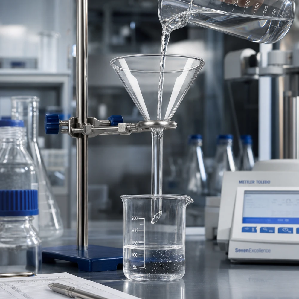 Professionell laboratorietratt 70 mm tillverkad av högkvalitativt sodakalkglas för vetenskapliga experiment