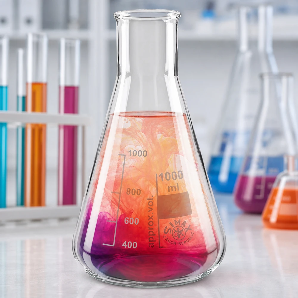 Erlenmeyerkolv 100 ml med bred hals Högkvalitativ 100 ml Erlenmeyerkolv med vid hals och färgade lösningar för kemiska experiment