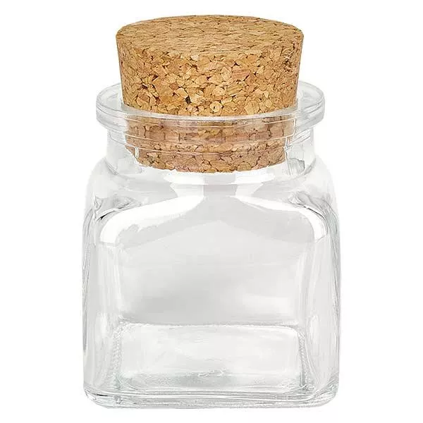 Quadratus 120ml klar, öppning 39mm, med kork 38/42 Quadratus 120ml klar, öppning 39mm, med kork 38/42