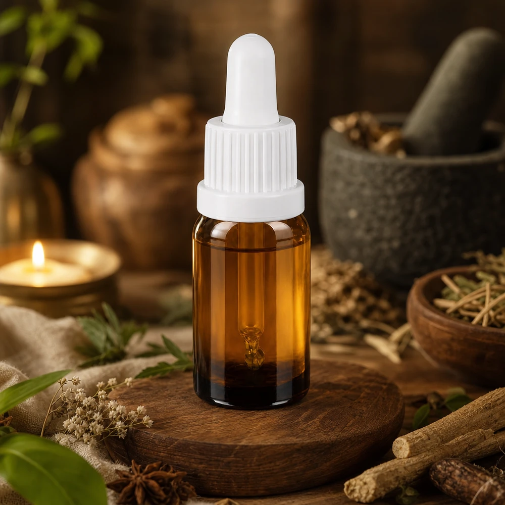 10 ml pipettflaska BrownLine med vit pipett för naturläkemedel och aromaterapi