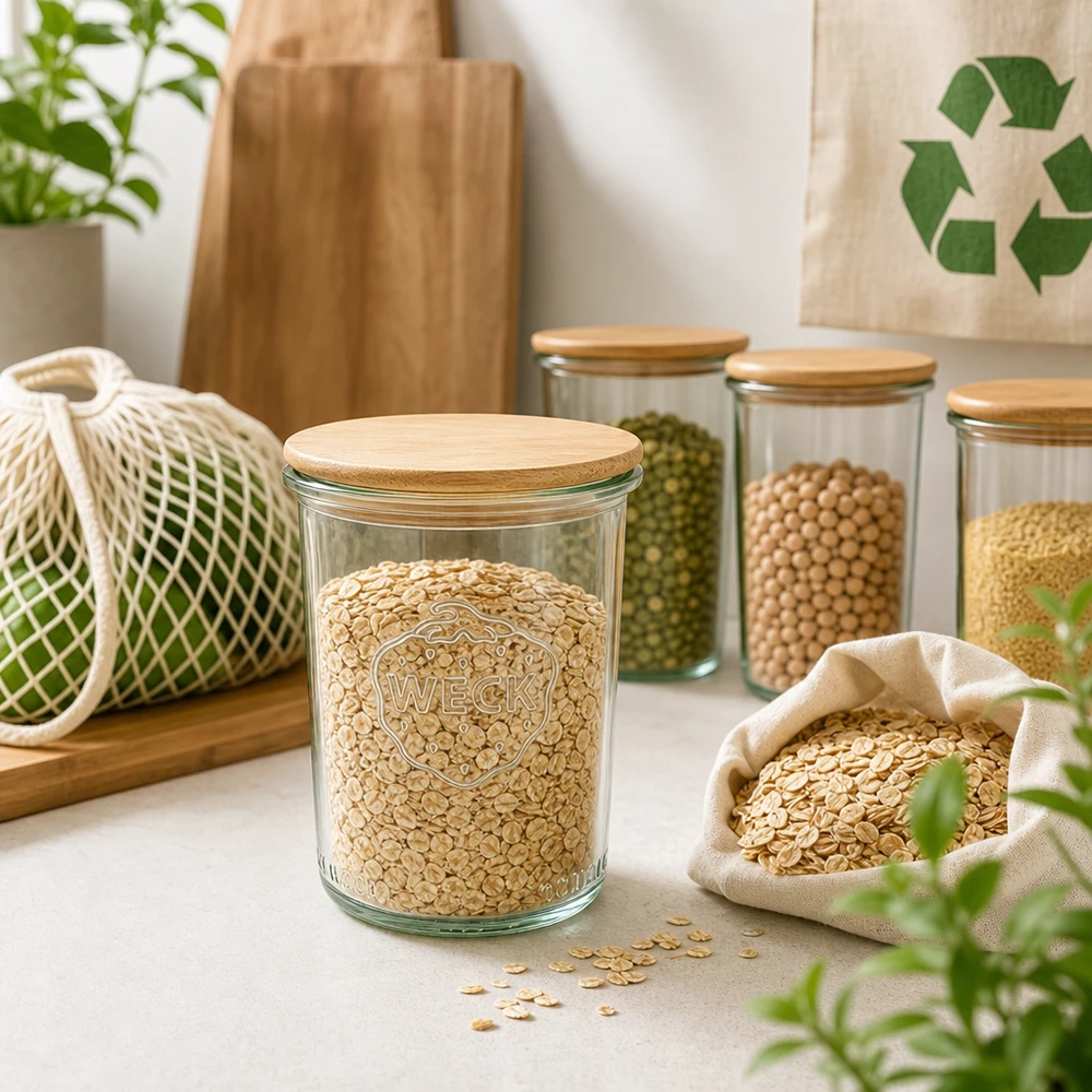 160ml WECK RR60 Krossade glasögon med trälock WECK 160ml RR60 trälock hållbar förvaringsburk havregryn pulser zero waste kök
