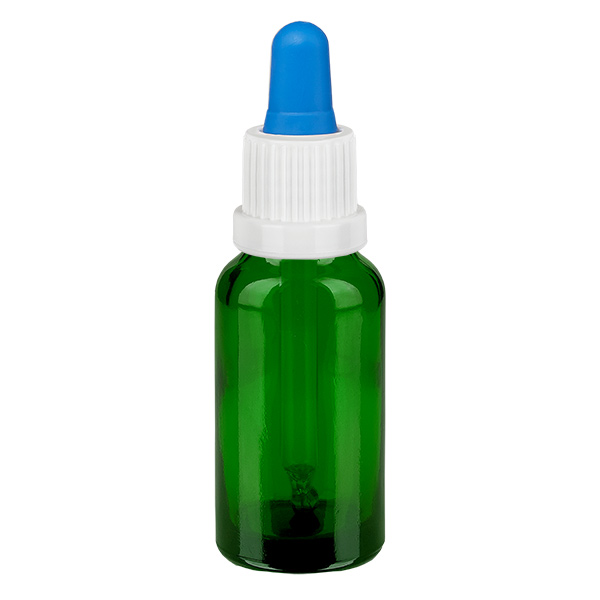 20 ml Pipettflaska vit/blå med manipuleringssäkert lock GreenL. UT18/20