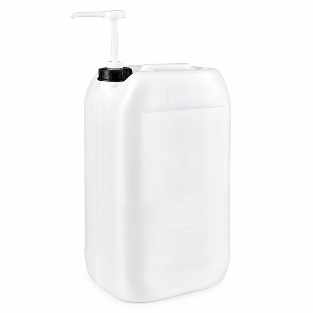 Vit 15-liters plastdunk av HDPE med doseringspump för säker förvaring av vätskor
