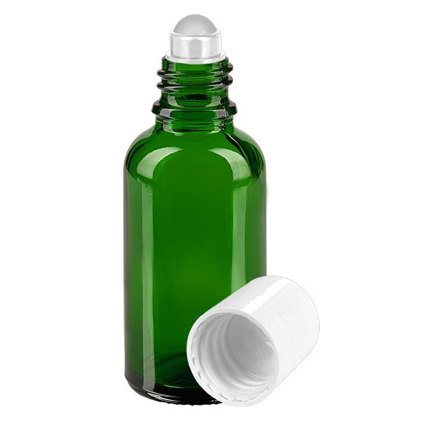 Apoteksflaska grön 30ml roll-on lock vit Apoteksflaska grön 30ml roll-on lock vit