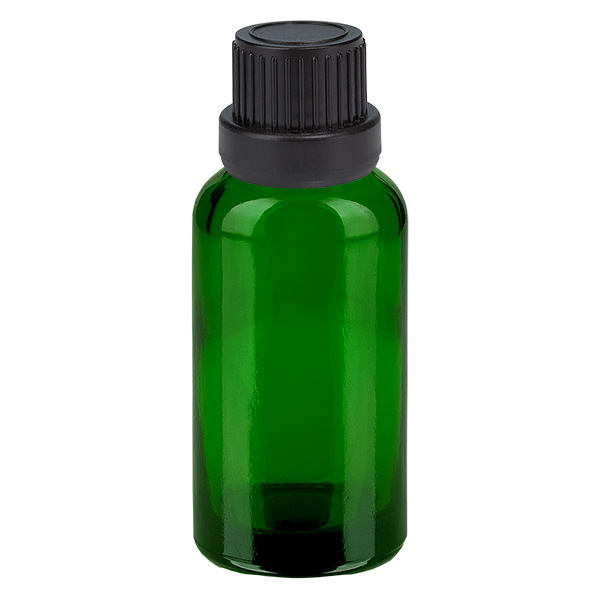 30ml Droppflaska 2mm svart med sabotagesäkert lock GreenL. UT18/30
