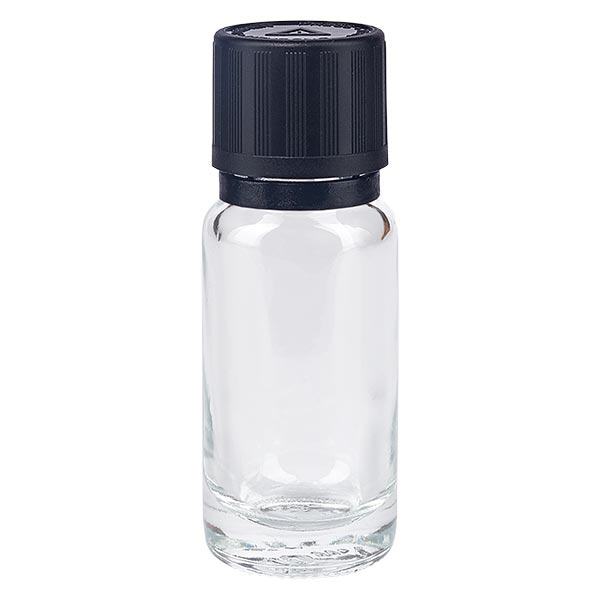Apoteksflaska klar 10ml droppflaska hällring 1mm svart barnsäkerhetslås blind varningssymbol manipuleringssäker förslutning Apoteksflaska klar 10ml droppflaska hällring 1mm svart barnsäkerhetslås blind varningssymbol manipuleringssäker förslutning