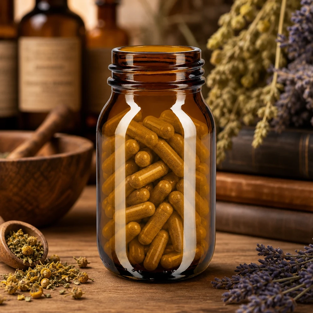 100ml bärnstensglasflaska med bred hals Amber Glasflasche 100ml Weithal für lichtempfindliche Substanzen und Kräuter