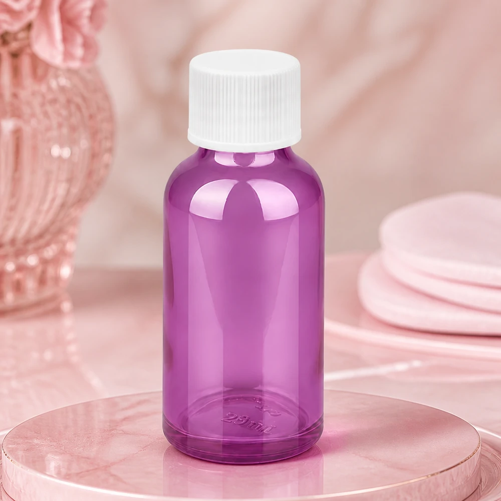 30ml flaska 11mm skruvkork vit standard PurpleLine UT18/30 Högkvalitativ 30 ml apoteksflaska av violett glas med barnsäkert vitt lock