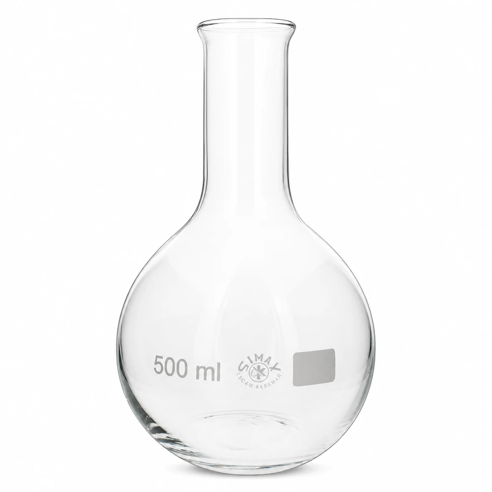 Stående kolv 500ml smal hals Stående kolv 500ml med smal hals av klarglas för laboratorium och kemi
