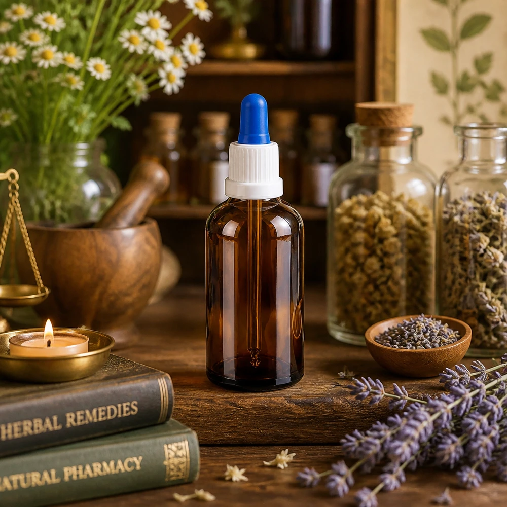 Exakt dosering med 50 ml pipettflaska vitblå för naturkosmetika och aromaterapi