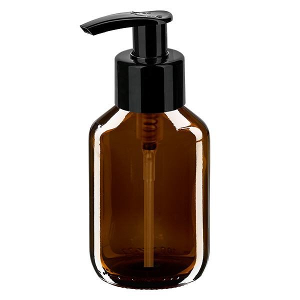 100ml medicinflaska brun, med dispenserpump svart ApoGlas 100ml medicinflaska brun, med dispenserpump svart ApoGlas