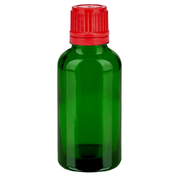 30ml flaska 11mm skruvkork röd sabotagesäker kapsyl GreenLine UT18/30