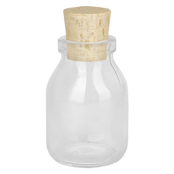 Rund 50ml klar, öppning 22mm, inkl. kork 22/26