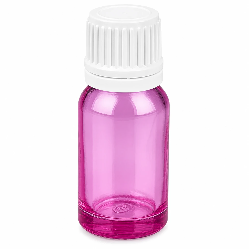 10ml flaska 11mm skruvkork vit Originality skruvkork PurpleLine UT18/10 10 ml glasflaska med vit skruvkork i lila färg för eteriska oljor