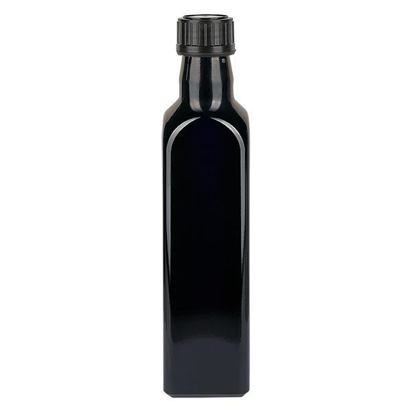 Fyrkantig violett glasflaska 1000ml (oljeflaska), UNI 10155 31.5x 24, inkl. svart skruvlock 103574 Fyrkantig violett glasflaska 1000ml (oljeflaska), UNI 10155 31.5x 24, inkl. svart skruvlock 103574