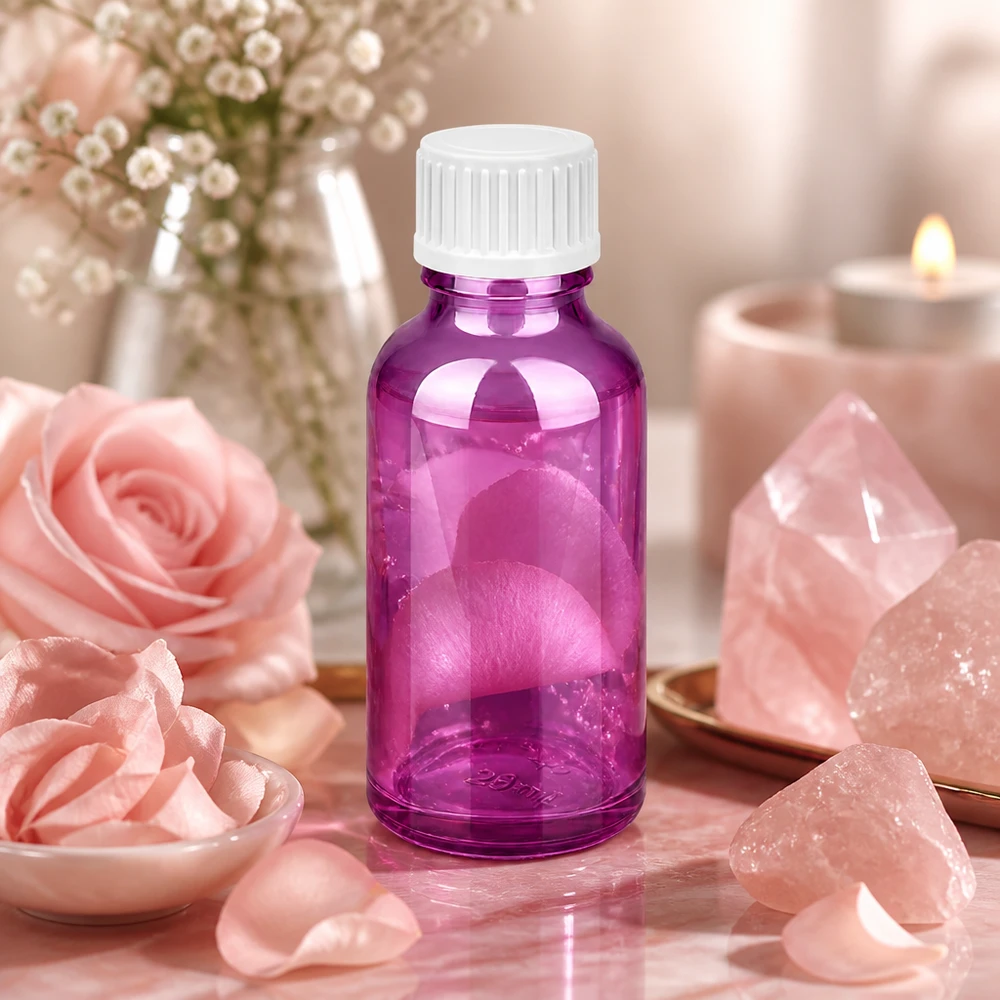30 ml violett glasflaska med 18 mm gänga - perfekt för parfymoljor och essenser