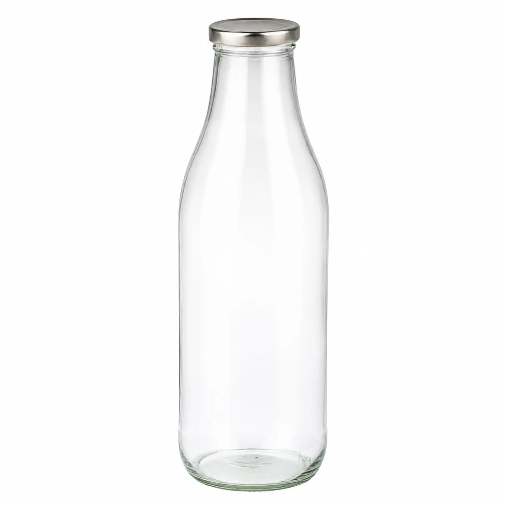 1000 ml glasflaska + BasicSeal-lock silver UNiTWIST 1000 ml glasflaska med silverfärgat BasicSeal-lock, tom och transparent för dryck och förvaring