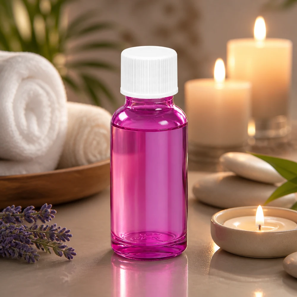 20ml flaska 11mm skruvlock vit standard PurpleLine UT18/20 Elegant 20 ml flaska i strålande violett med vitt lock för spa och wellness