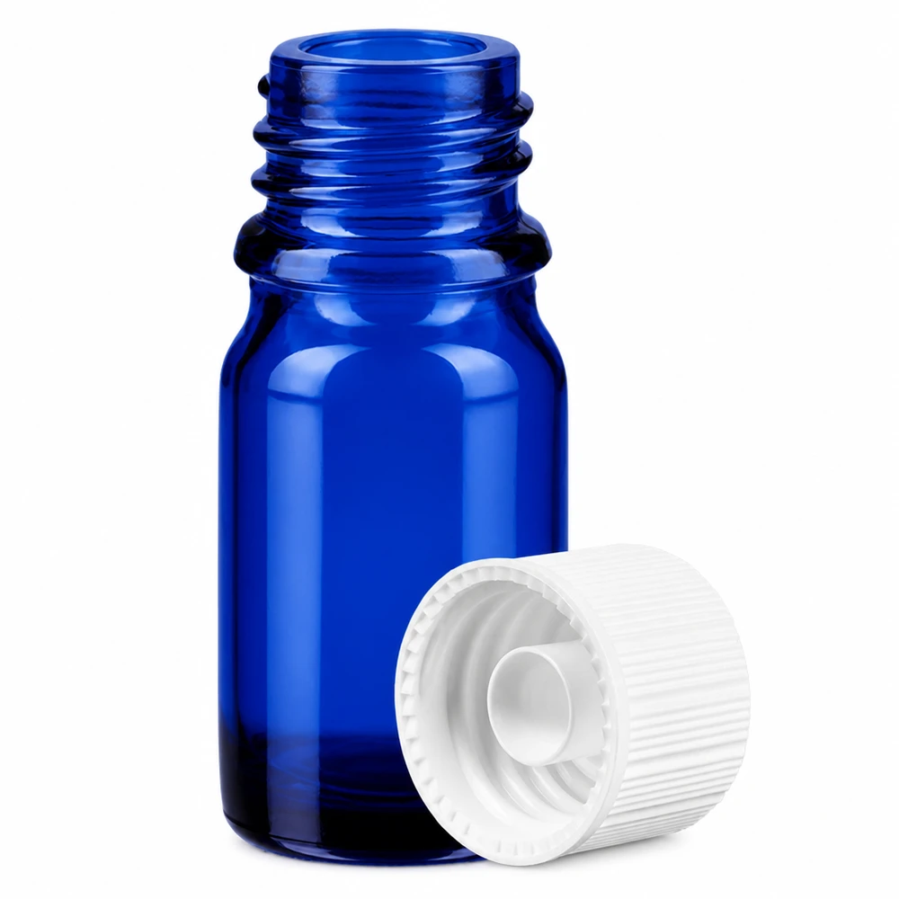 5ml blå glasflaska med 11mm gänga SV vit Standard BlueLine-serien för exakt dosering