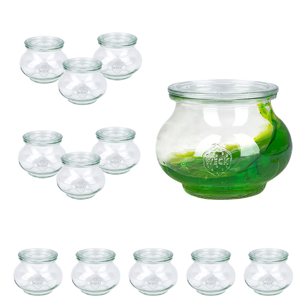 Set med 12 dekorativa Weck-burkar 220 ml, 1/4 l glasburkar med