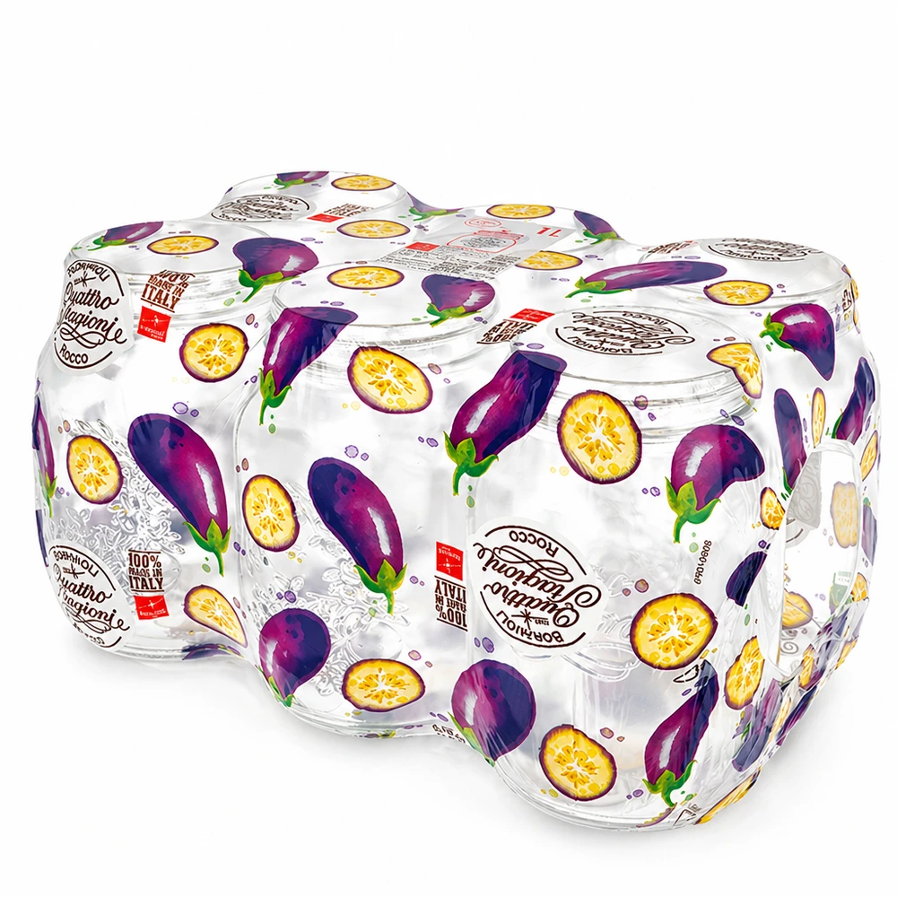 Quattro Stagioni 1000 ml konserveringsburkar med dekorativ auberginefruktförpackning Italiensk konserveringsburkuppsättning