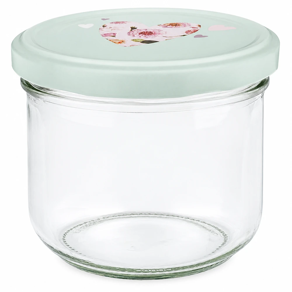 Krossade glasögon 260 ml + BasicSeal-lock hjärta mint UNiTWIST 260 ml murarburk med mintgrönt BasicSeal-lock och hjärtmotiv, tom konserveringsburk för sylt och konserver