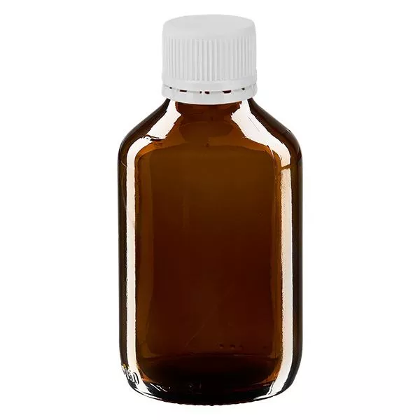 150 ml medicinflaska brun, vitt lock med säkerhetsring ApoGlas 150 ml medicinflaska brun, vitt lock med säkerhetsring ApoGlas