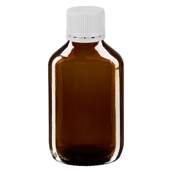 150 ml medicinflaska brun, vitt lock med säkerhetsring ApoGlas 150 ml medicinflaska brun, vitt lock med säkerhetsring ApoGlas