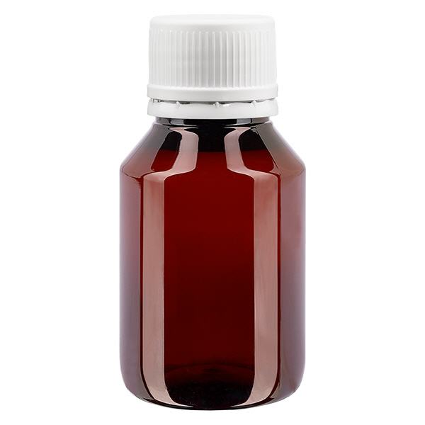 PET-flaska 50ml med vitt manipuleringssäkert lock, fint räfflad PET-flaska 50ml med vitt manipuleringssäkert lock, fint räfflad