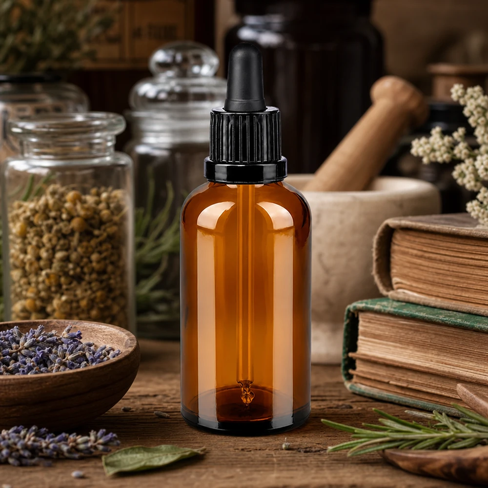 50 ml bärnstensfärgad glasflaska med pipett OV BrownLine UT18/50 UV-skydd för naturkosmetika och serum