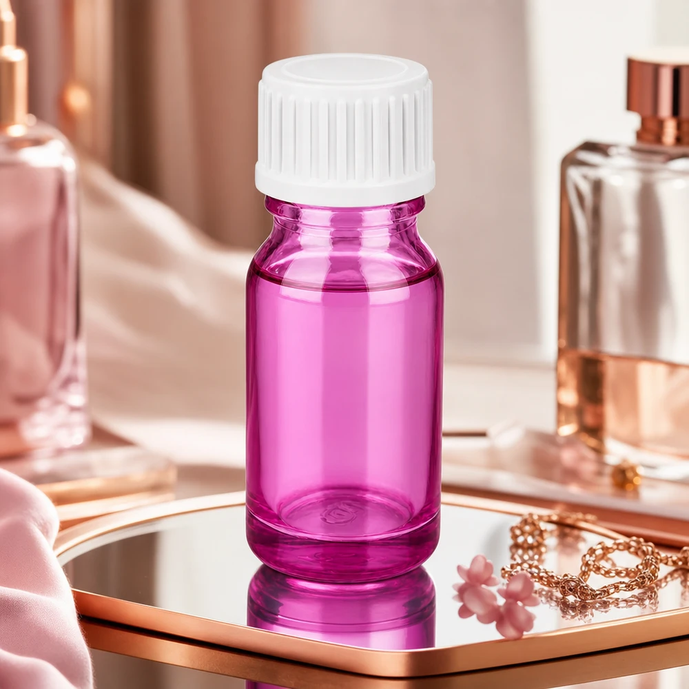 Kompakt 10 ml violett glasflaska med vitt lock för exakt dosering av aktiva ingredienser