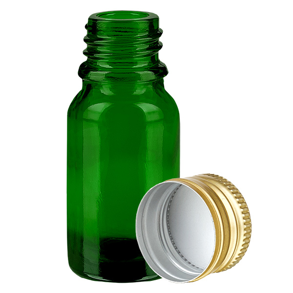 10ml flaska 11mm skruvkork Alu-Gold Standard GreenL. UT18/10 10ml flaska 11mm skruvkork Alu-Gold Standard GreenL. UT18/10