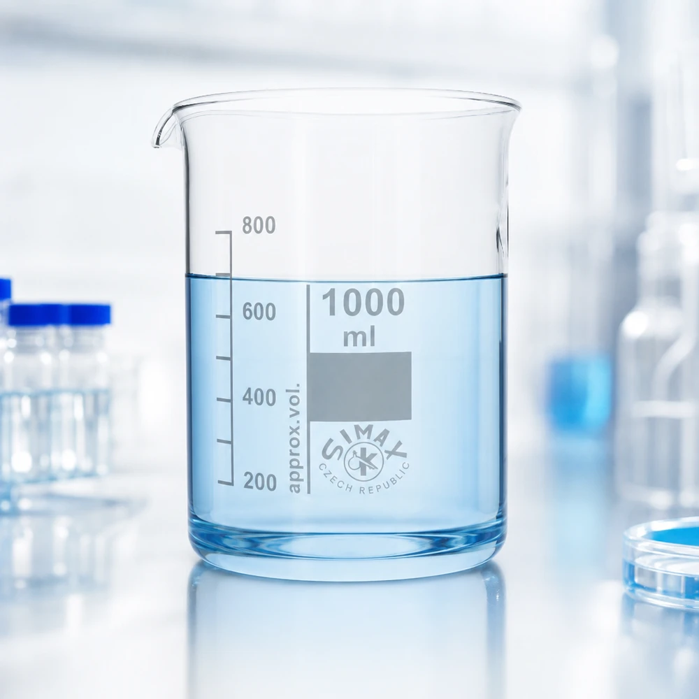 Bägare 1000ml borosilikatglas, låg form Bägare med stor volym på 1000 ml tillverkad av robust borosilikatglas för omfattande laboratorieexperiment