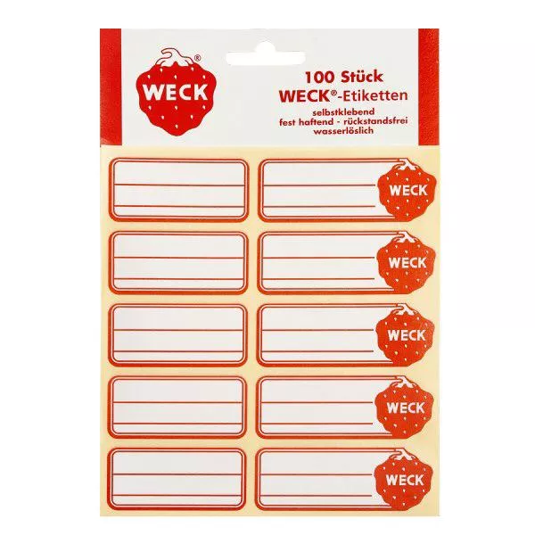 WECK-etiketter 19 x 13 mm (förpackning med 100 stycken) WECK självhäftande etiketter 100 st röd-vita för märkning av syltkonserver och konserveringsburkar