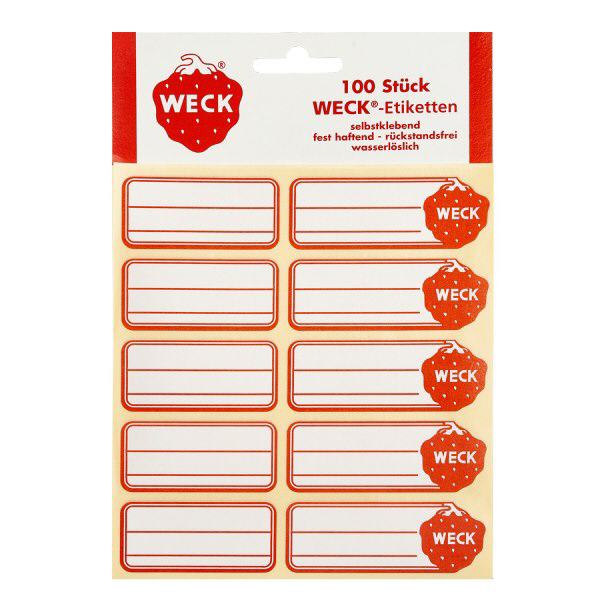 WECK-etiketter 19 x 13 mm (förpackning med 100 stycken) WECK självhäftande etiketter 100 st röd-vita för märkning av syltkonserver och konserveringsburkar