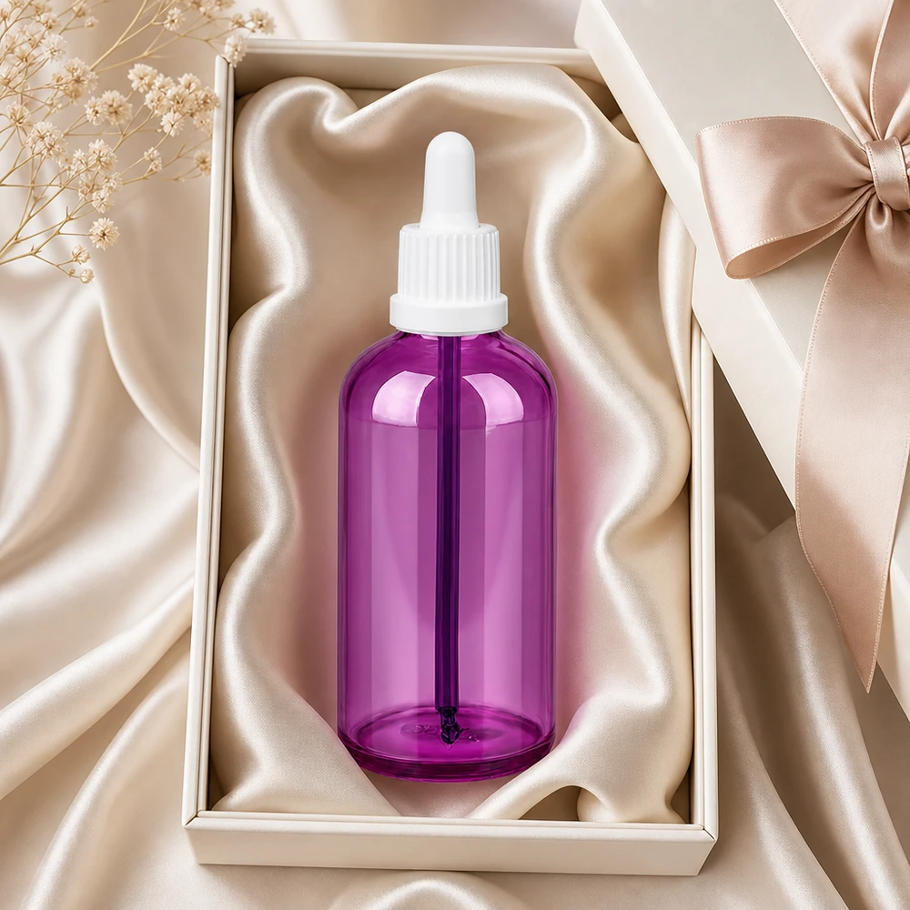 100ml pipettflaska vit Originality skruvkork PurpleLine UT18/100 100 ml pipettflaska med UT18/100-gänga i snygg lila design för professionellt bruk