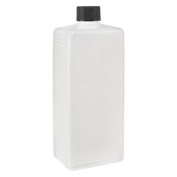1000ml fyrkantig flaska PE natur, med lock