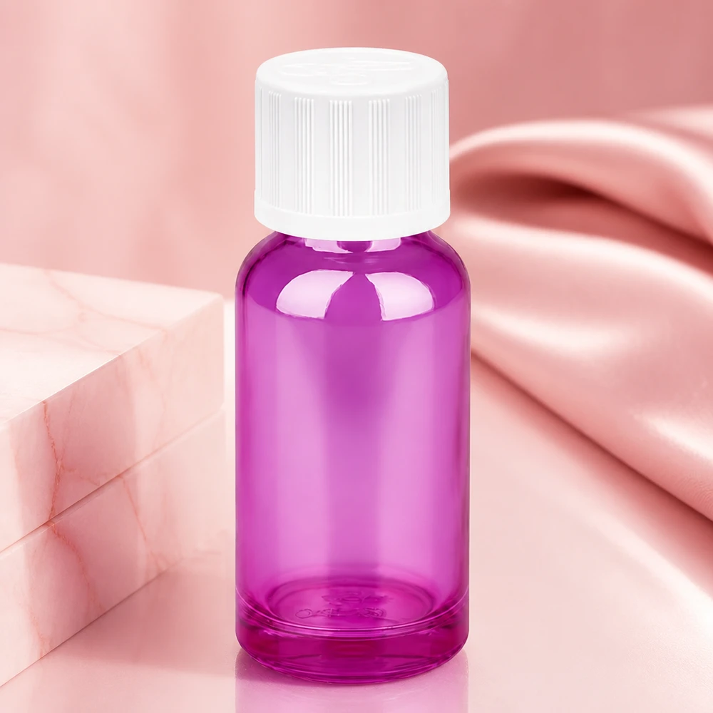 20ml flaska 11mm skruvkork vit standard barnsäker PurpleLine UT18/20 Kompakt 20 ml glasflaska i elegant lila med vitt lock för exakt dosering