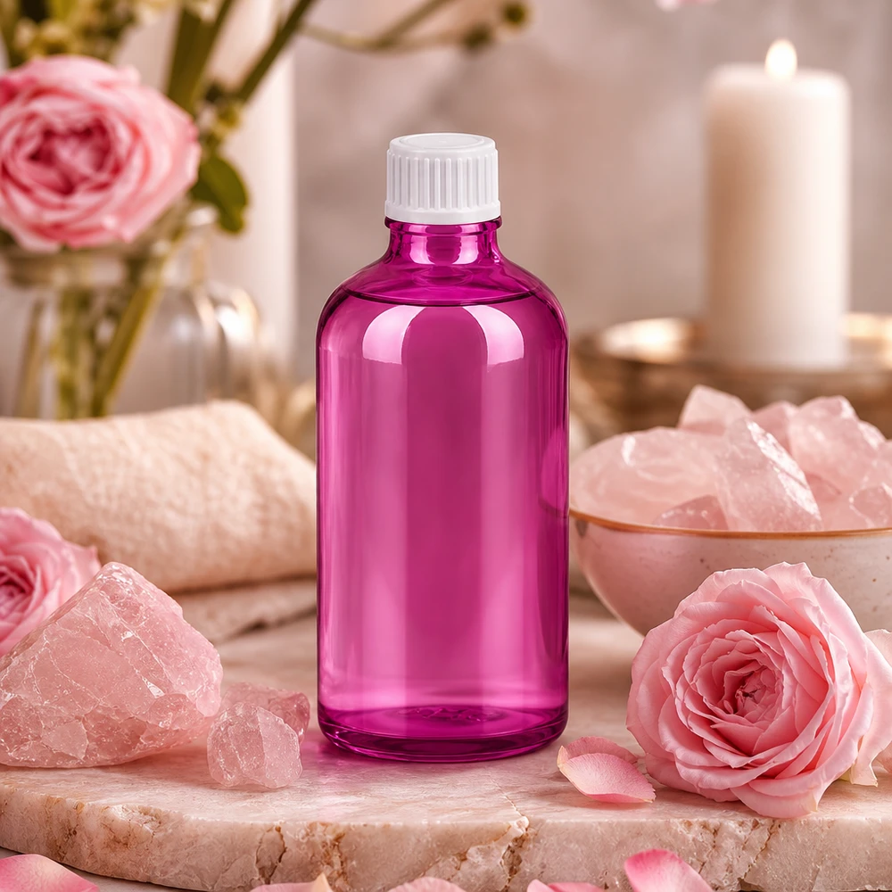 Högkvalitativ 100 ml droppflaska i elegant lila design med professionellt vitt dropplock
