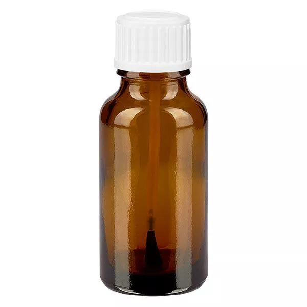 Apoteksflaska brun 20ml skruvlock vit borste Apoteksflaska brun 20ml skruvlock vit borste