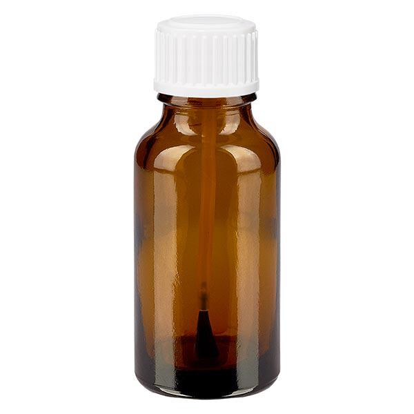 Apoteksflaska brun 20ml skruvlock vit borste Apoteksflaska brun 20ml skruvlock vit borste