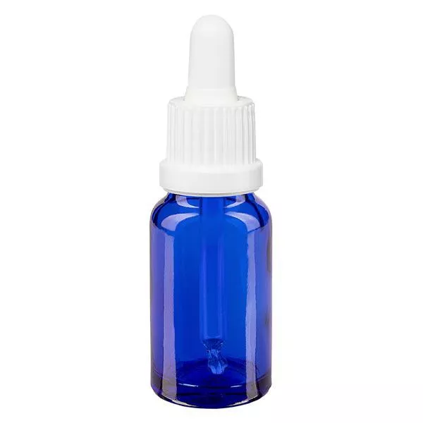 Apoteksflaska blå 10ml pipett vit med manipuleringssäkert lock Apoteksflaska blå 10ml pipett vit med manipuleringssäkert lock
