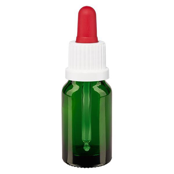 Apoteksflaska grön 10 ml pipett vit/röd med säkerhetsförslutning Apoteksflaska grön 10 ml pipett vit/röd med säkerhetsförslutning